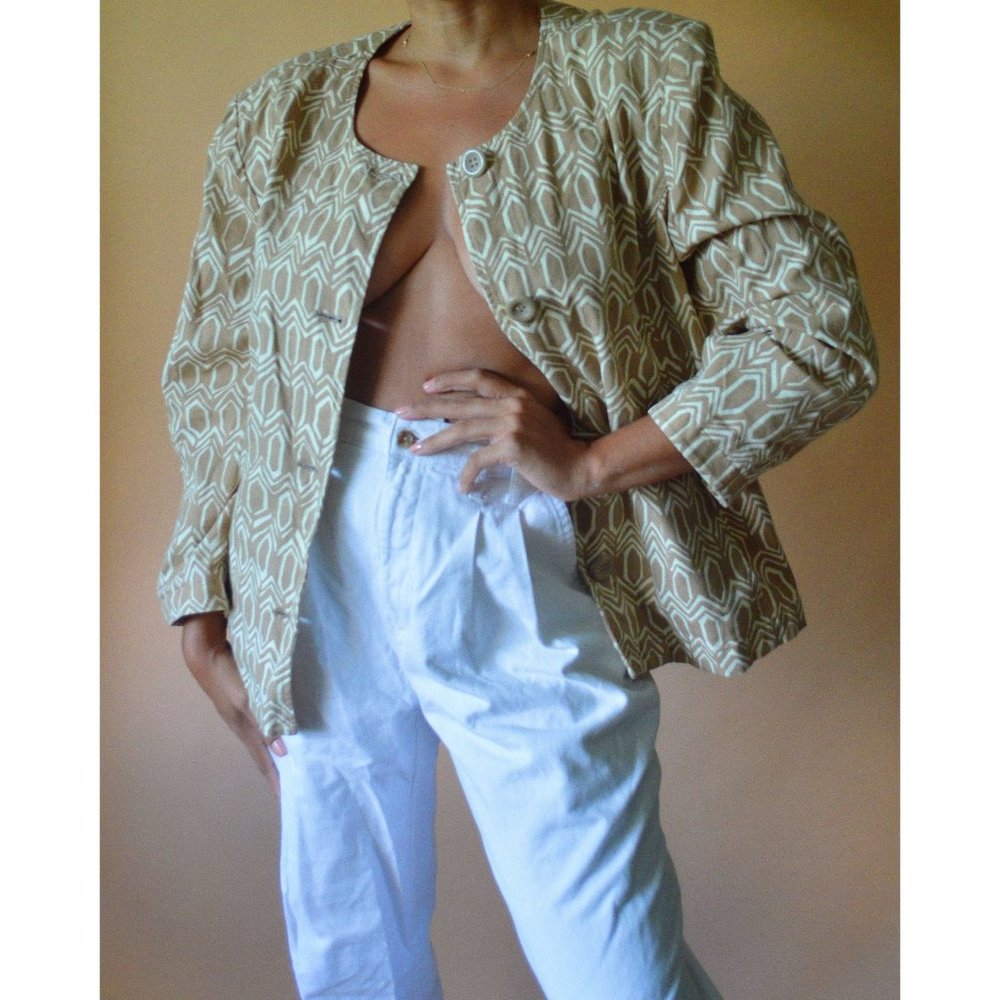 Vintage Geometric-Floral Patterned Blazer Top